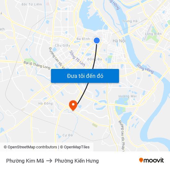 Phường Kim Mã to Phường Kiến Hưng map