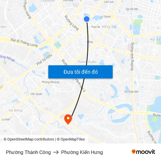 Phường Thành Công to Phường Kiến Hưng map