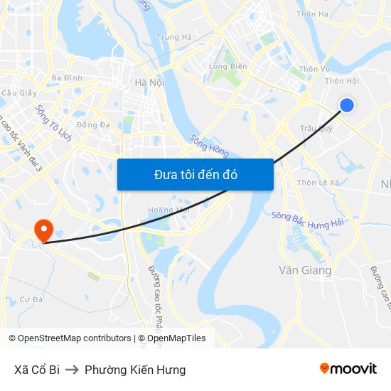 Xã Cổ Bi to Phường Kiến Hưng map