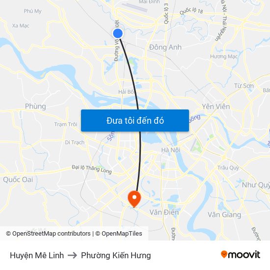 Huyện Mê Linh to Phường Kiến Hưng map