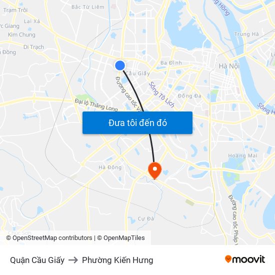 Quận Cầu Giấy to Phường Kiến Hưng map