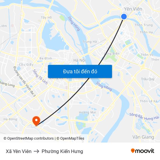 Xã Yên Viên to Phường Kiến Hưng map