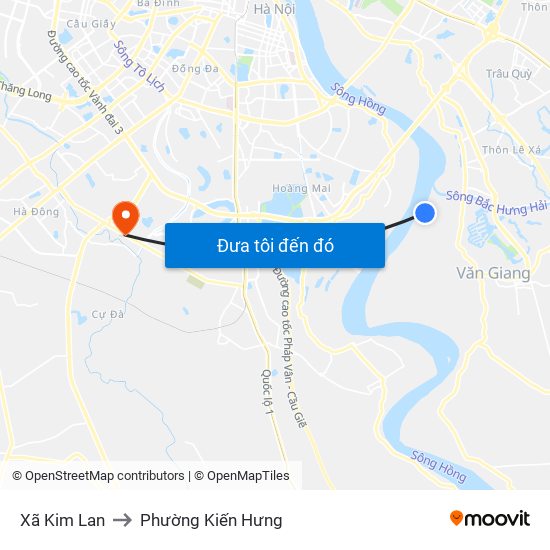 Xã Kim Lan to Phường Kiến Hưng map