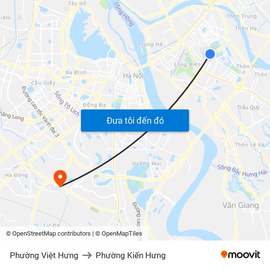 Phường Việt Hưng to Phường Kiến Hưng map
