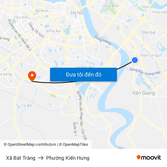 Xã Bát Tràng to Phường Kiến Hưng map