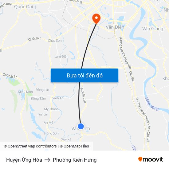 Huyện Ứng Hòa to Phường Kiến Hưng map