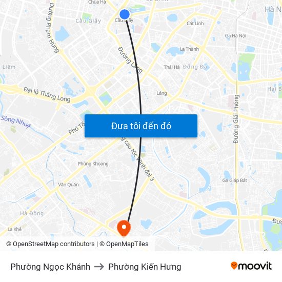 Phường Ngọc Khánh to Phường Kiến Hưng map