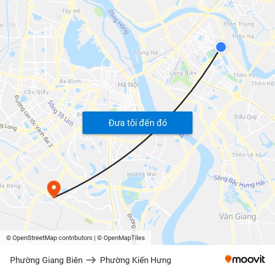 Phường Giang Biên to Phường Kiến Hưng map