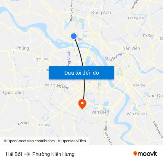 Hải Bối to Phường Kiến Hưng map