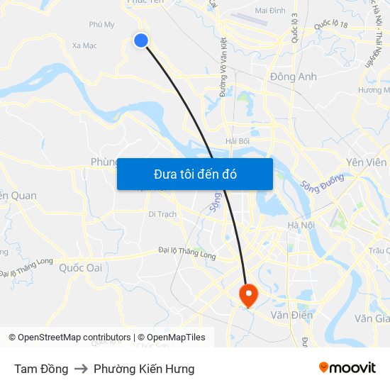 Tam Đồng to Phường Kiến Hưng map