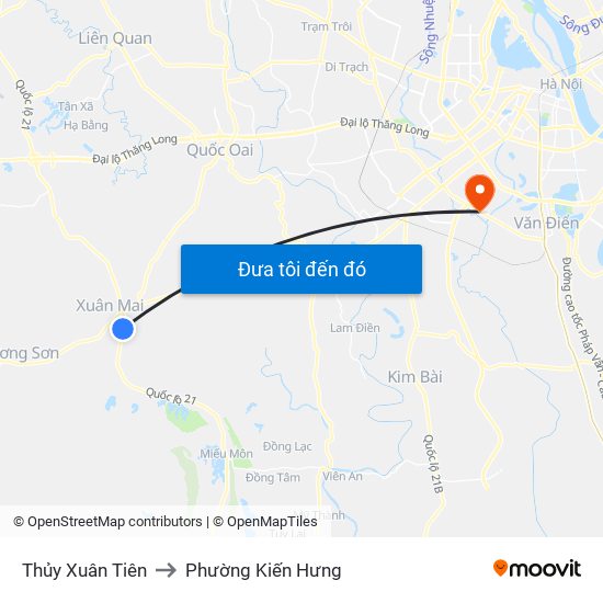 Thủy Xuân Tiên to Phường Kiến Hưng map