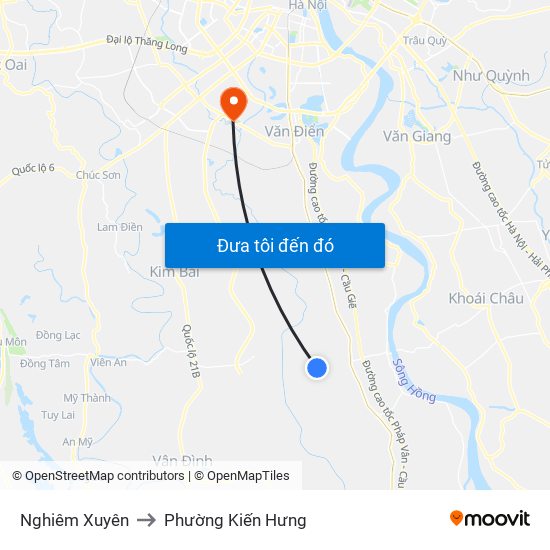 Nghiêm Xuyên to Phường Kiến Hưng map
