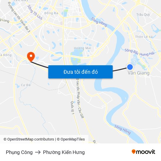 Phụng Công to Phường Kiến Hưng map