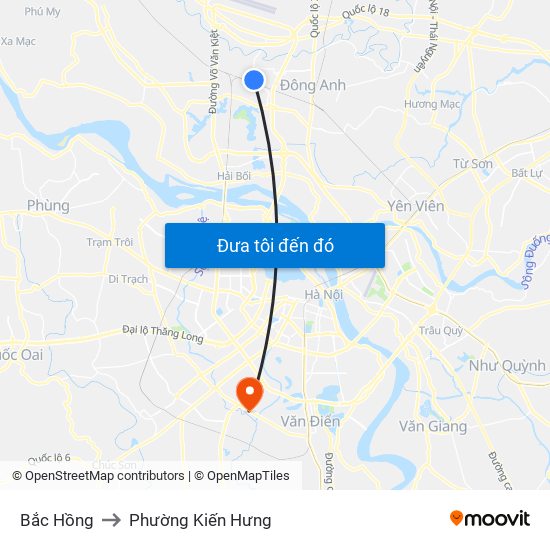 Bắc Hồng to Phường Kiến Hưng map