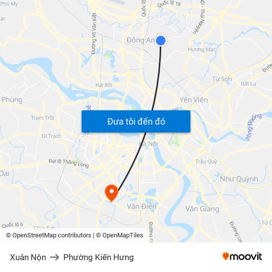 Xuân Nộn to Phường Kiến Hưng map