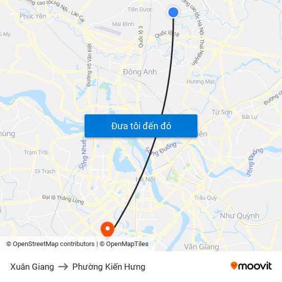 Xuân Giang to Phường Kiến Hưng map