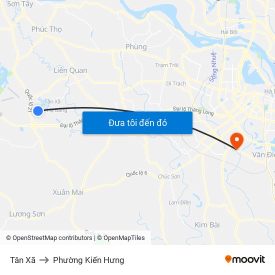 Tân Xã to Phường Kiến Hưng map