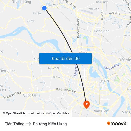 Tiến Thắng to Phường Kiến Hưng map