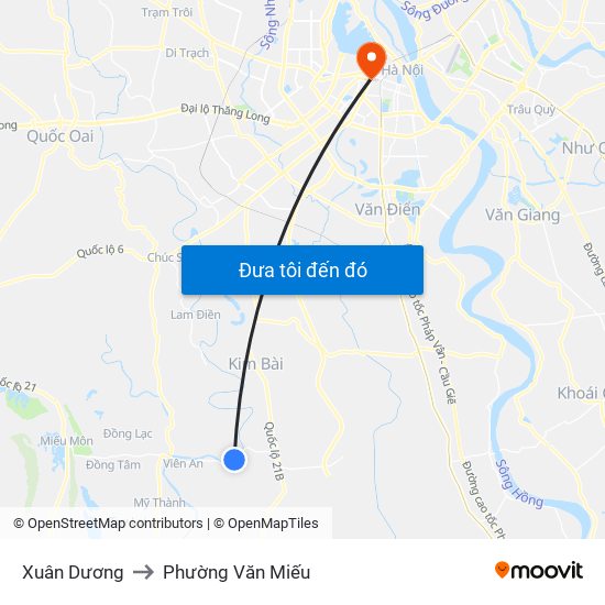 Xuân Dương to Phường Văn Miếu map