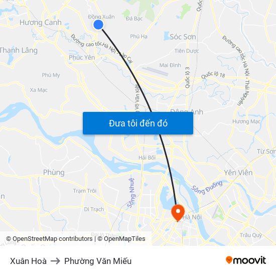 Xuân Hoà to Phường Văn Miếu map