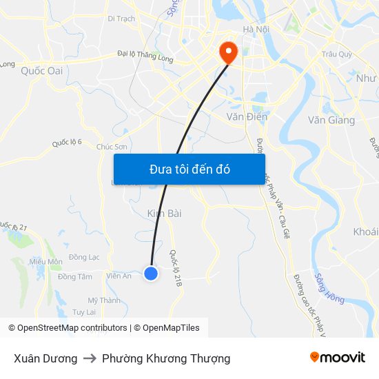 Xuân Dương to Phường Khương Thượng map