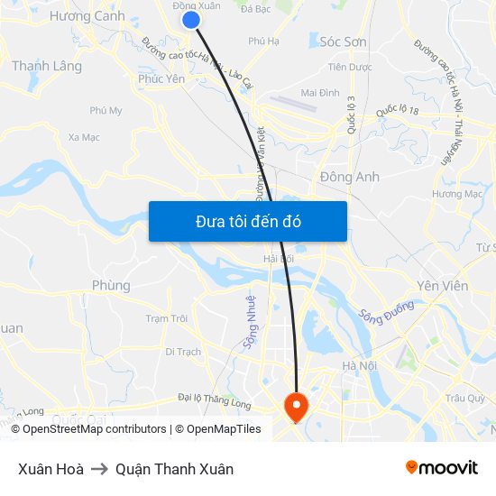 Xuân Hoà to Quận Thanh Xuân map