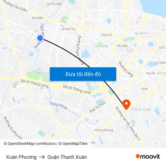 Xuân Phương to Quận Thanh Xuân map