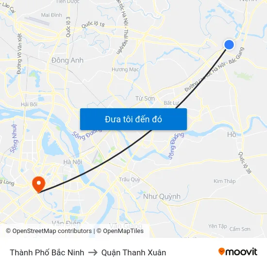 Thành Phố Bắc Ninh to Quận Thanh Xuân map