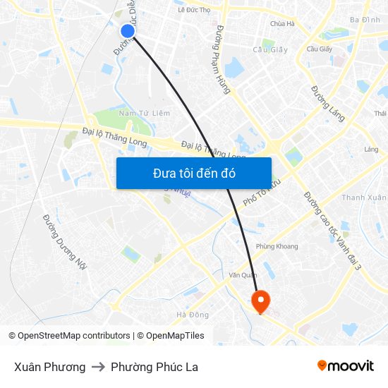 Xuân Phương to Phường Phúc La map