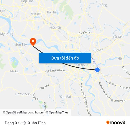 Đặng Xá to Xuân Đình map