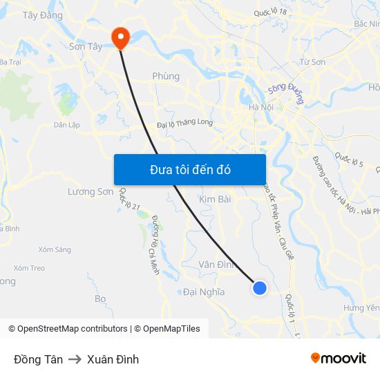 Đồng Tân to Xuân Đình map