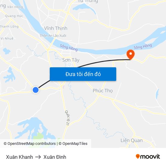 Xuân Khanh to Xuân Đình map