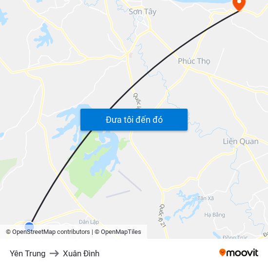 Yên Trung to Xuân Đình map