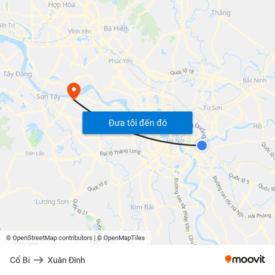 Cổ Bi to Xuân Đình map