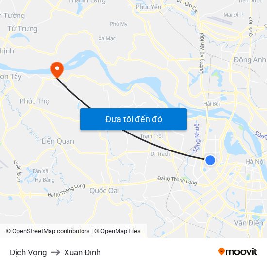 Dịch Vọng to Xuân Đình map