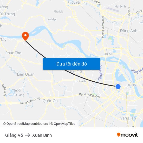 Giảng Võ to Xuân Đình map