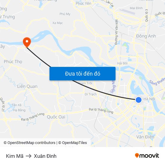 Kim Mã to Xuân Đình map