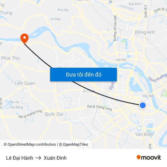 Lê Đại Hành to Xuân Đình map