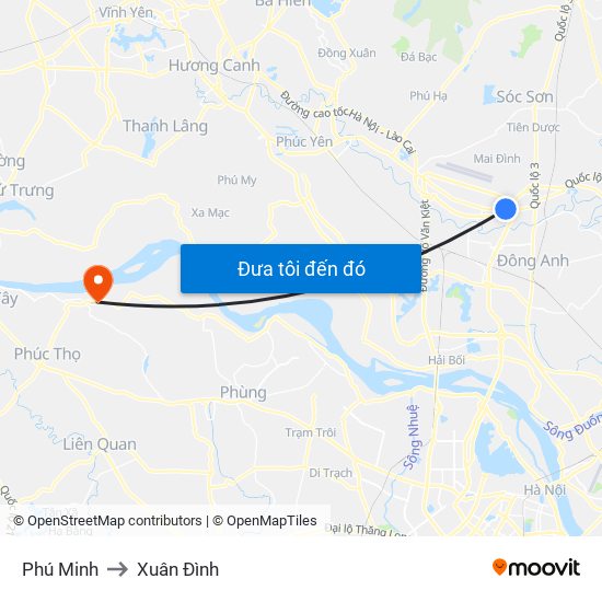 Phú Minh to Xuân Đình map