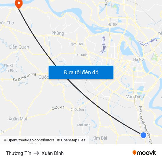 Thường Tín to Xuân Đình map