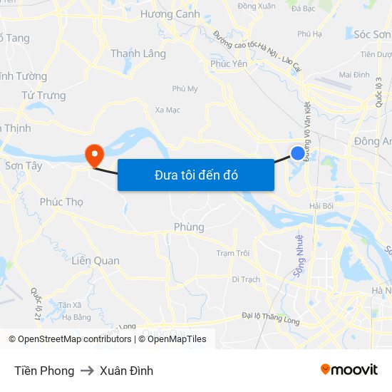 Tiền Phong to Xuân Đình map