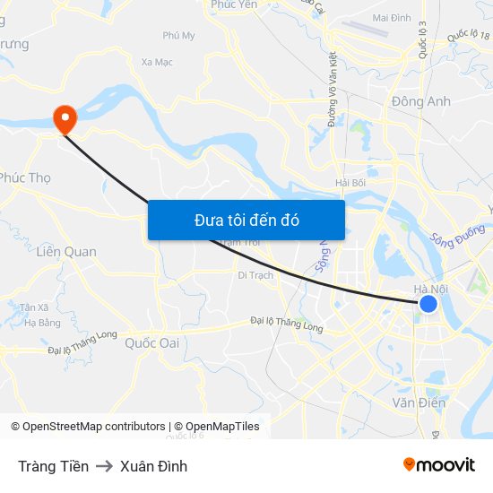 Tràng Tiền to Xuân Đình map