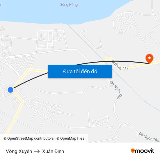 Võng Xuyên to Xuân Đình map