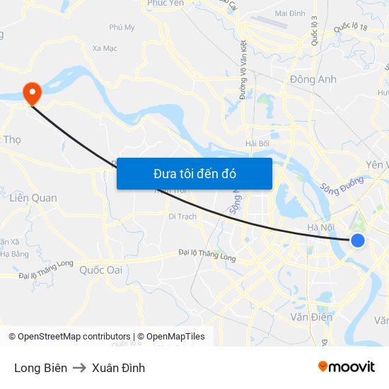 Long Biên to Xuân Đình map