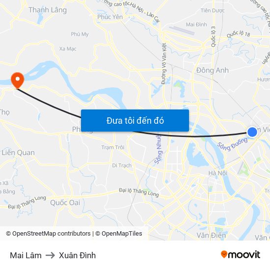 Mai Lâm to Xuân Đình map