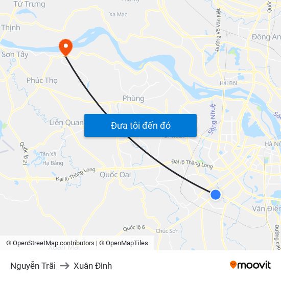 Nguyễn Trãi to Xuân Đình map