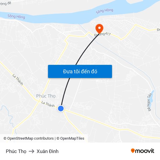 Phúc Thọ to Xuân Đình map