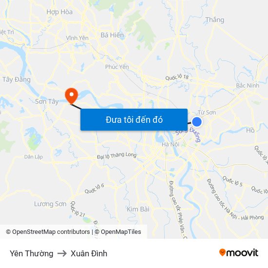 Yên Thường to Xuân Đình map