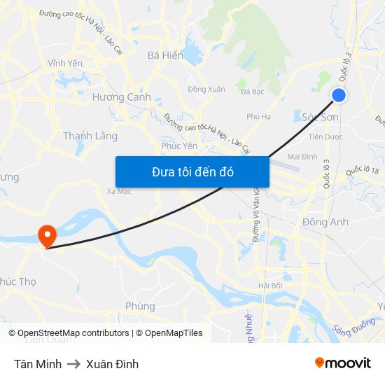 Tân Minh to Xuân Đình map