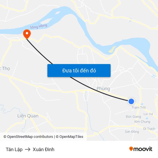 Tân Lập to Xuân Đình map